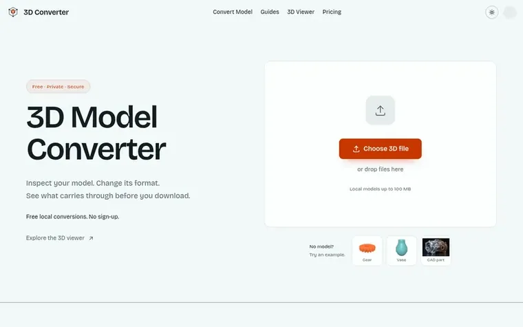 Screenshot of the 3D Converter homepage