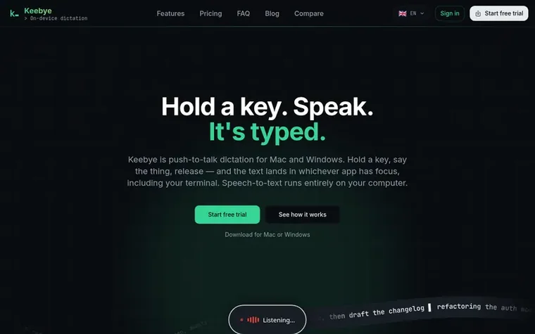 Screenshot of the Keebye homepage