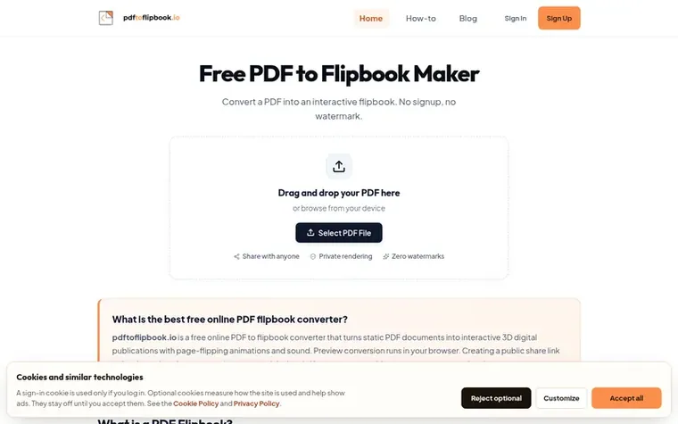 Screenshot of the PDF to Flipbook homepage