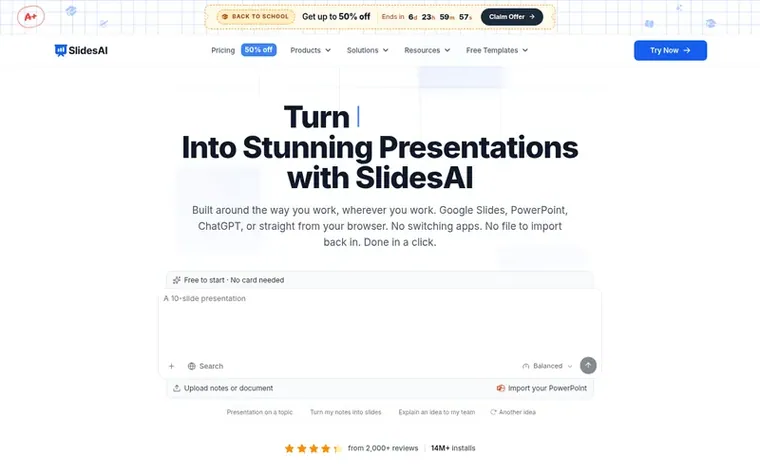 Screenshot of the SlidesAI® homepage