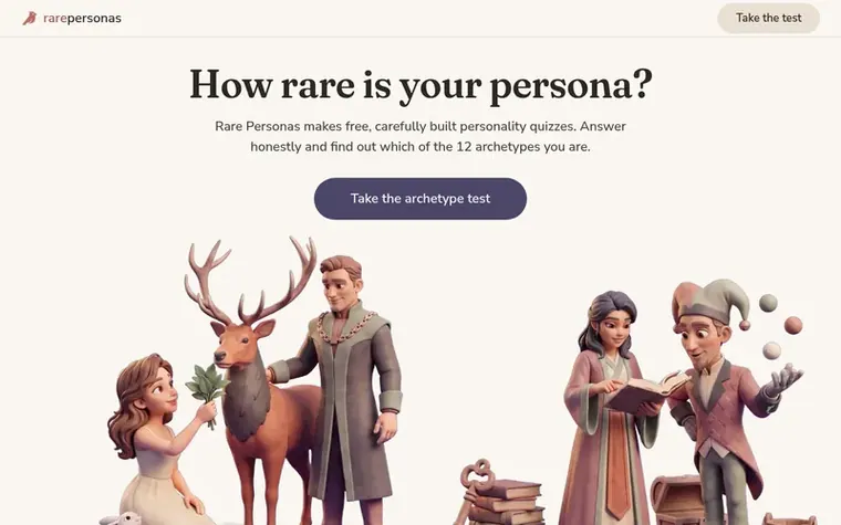 Screenshot of the Rare Personas homepage