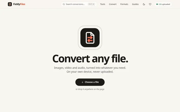 Screenshot of the FixMyFiles homepage