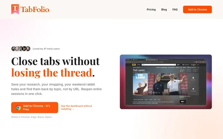Screenshot of the Tab Folio homepage