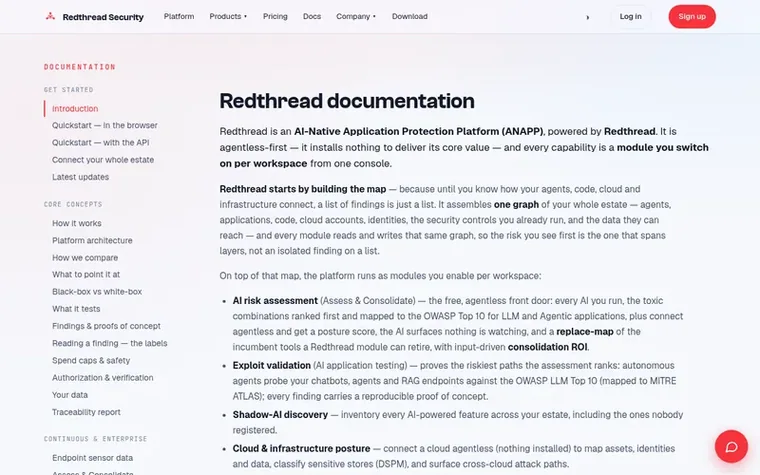 Screenshot of the Redthread homepage