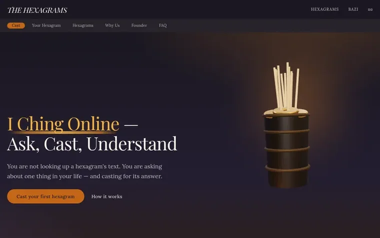 Screenshot of the The Hexagrams homepage