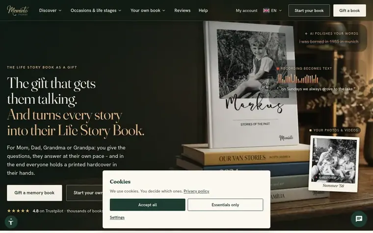 Screenshot of the Meminto homepage