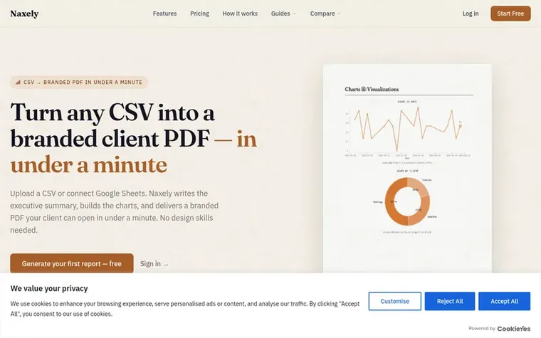 Screenshot of the Naxely homepage