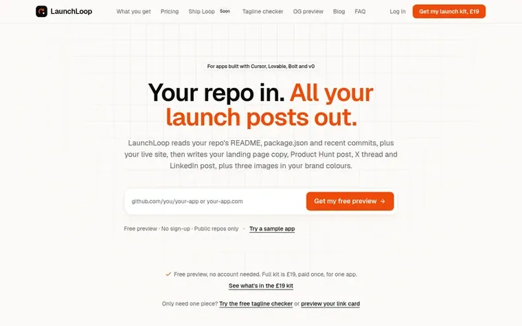 Screenshot of the LaunchLoop homepage