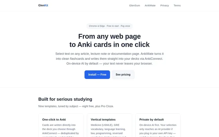 Screenshot of the AnkiMate homepage