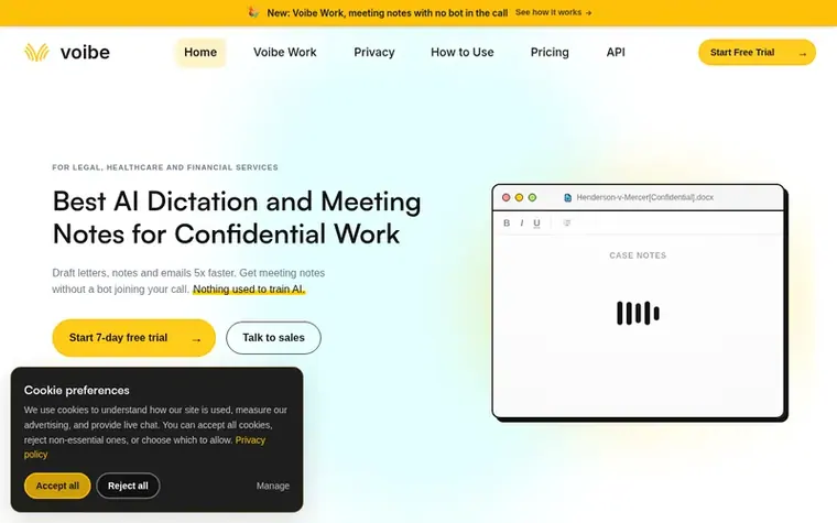 Screenshot of the Voibe homepage