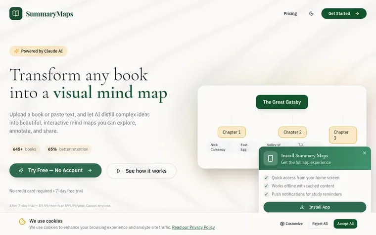 Screenshot of the Summary Maps homepage