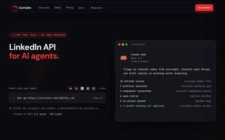 Screenshot of the Curviate homepage