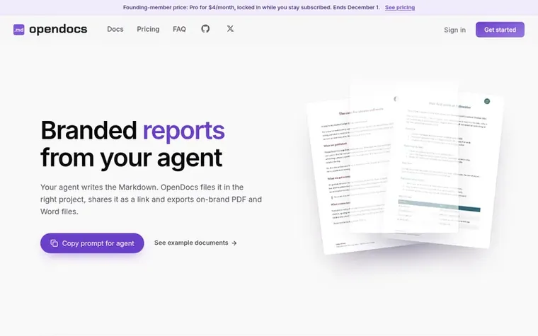 Screenshot of the OpenDocs homepage