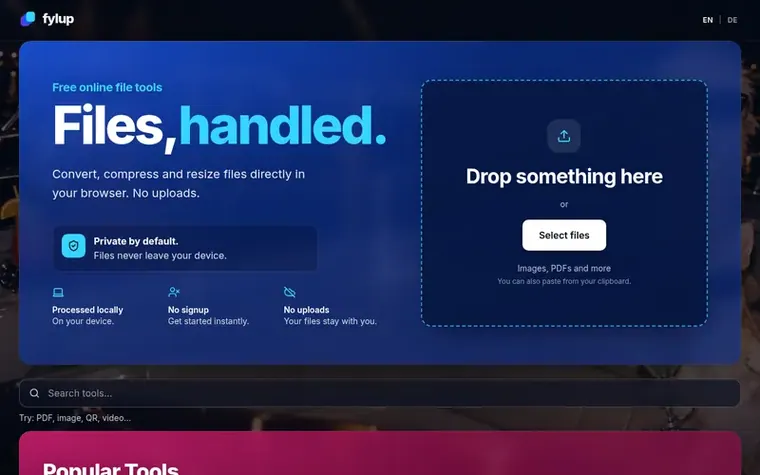 Screenshot of the Fylup homepage