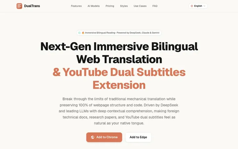 Screenshot of the DualTrans homepage