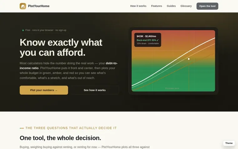 Screenshot of the PlotYourHome homepage