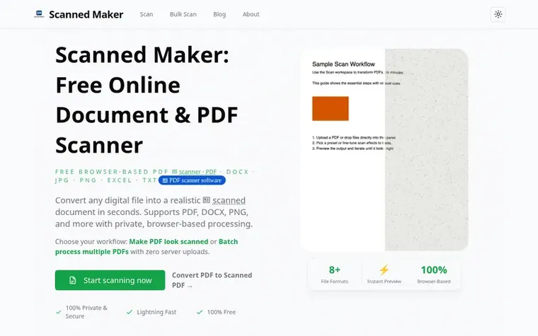 Screenshot of the Scanned Maker homepage