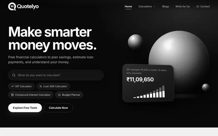 Screenshot of the Quotelyo homepage