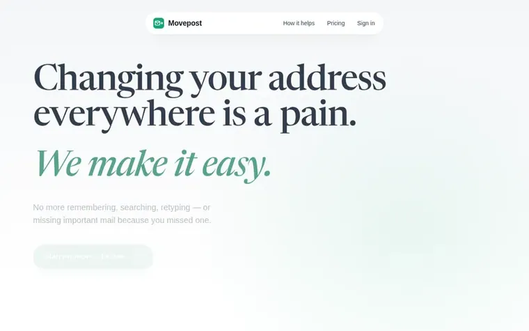 Screenshot of the Movepost homepage