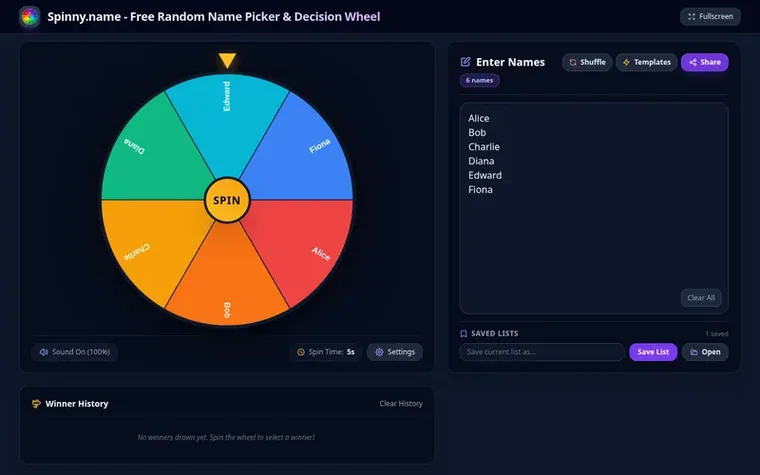 Screenshot of the Spinny.name homepage