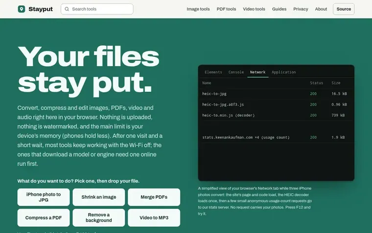 Screenshot of the Stayput homepage