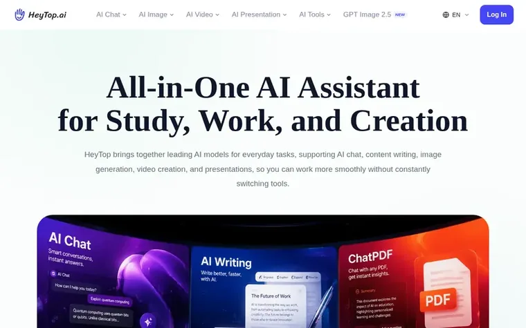 Screenshot of the HeyTop AI homepage