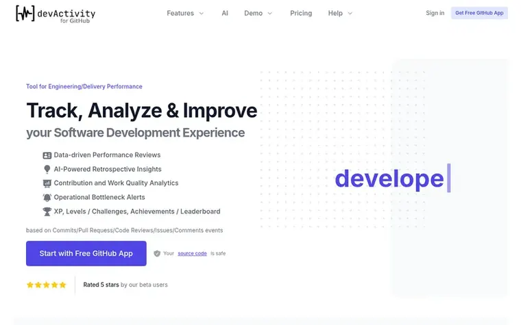 Screenshot of the devActivity homepage