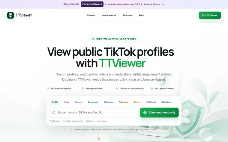 Screenshot of the TTViewer homepage