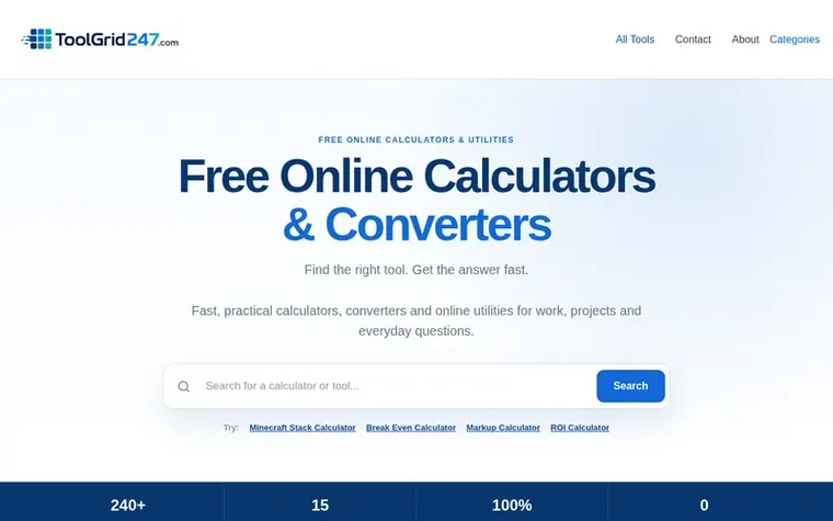 Screenshot of the ToolGrid247 homepage