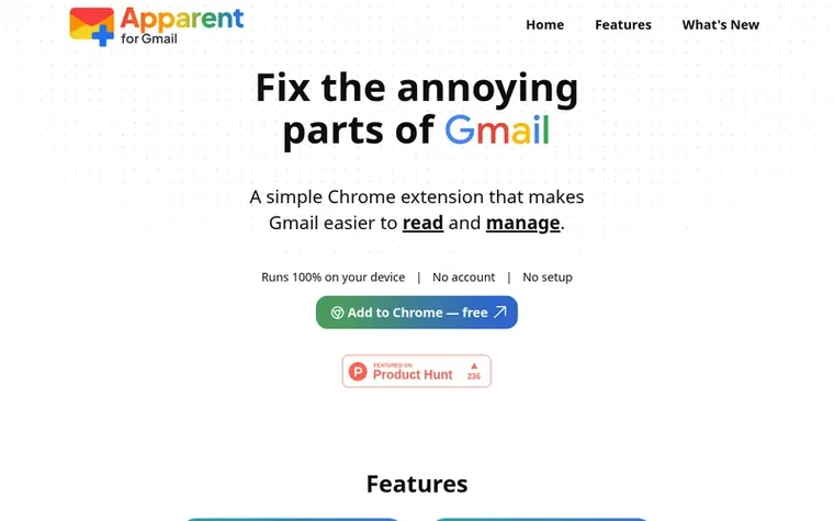 Screenshot of the Apparent for Gmail homepage