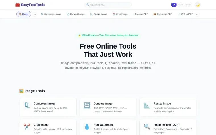 Screenshot of the EasyFreeTools homepage