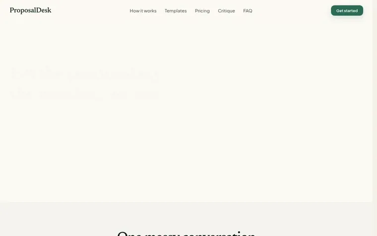 Screenshot of the ProposalDesk homepage