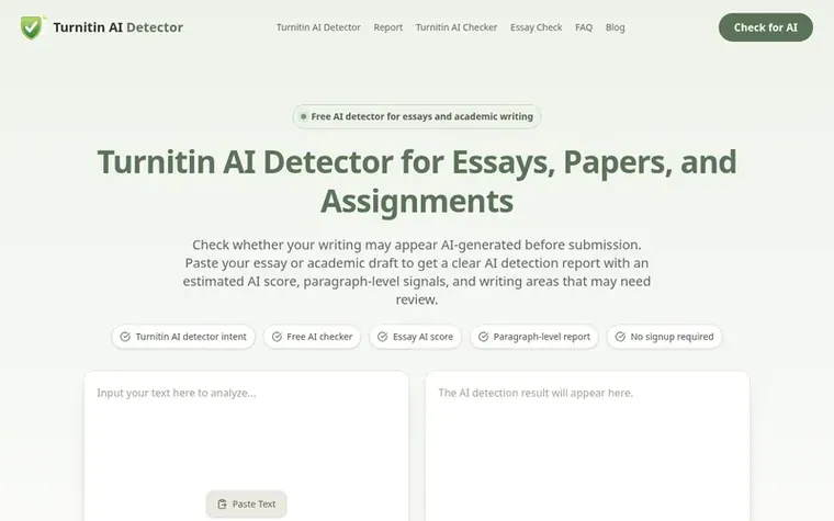 Screenshot of the Turnitin AI Detector homepage