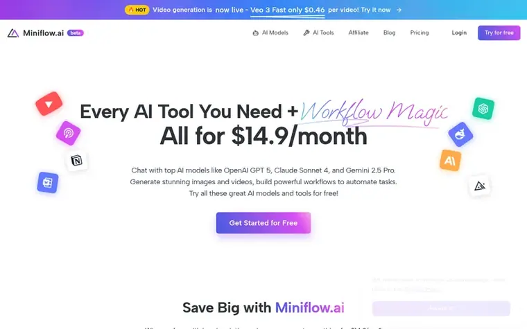 Screenshot of the Miniflow.ai homepage