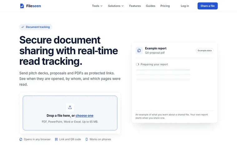 Screenshot of the FileSeen homepage