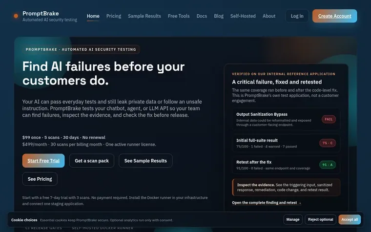 Screenshot of the PromptBrake homepage