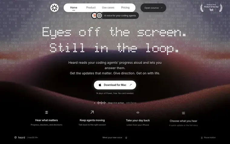Screenshot of the Heard homepage