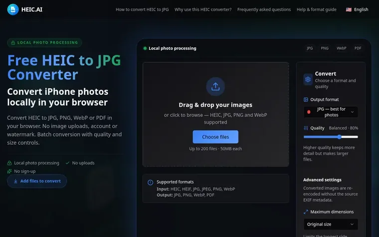 Screenshot of the HEIC.AI homepage