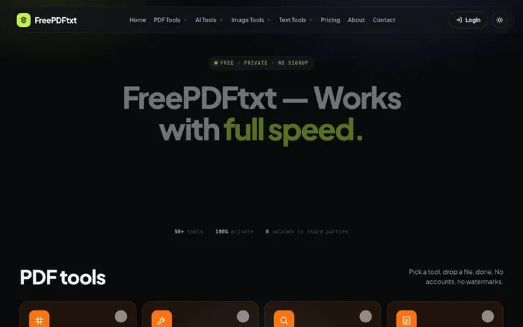 Screenshot of the FreePDFtxt homepage