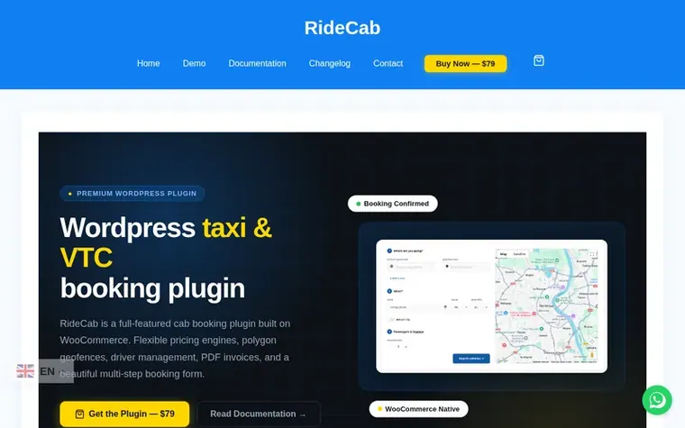 Screenshot of the RideCab homepage
