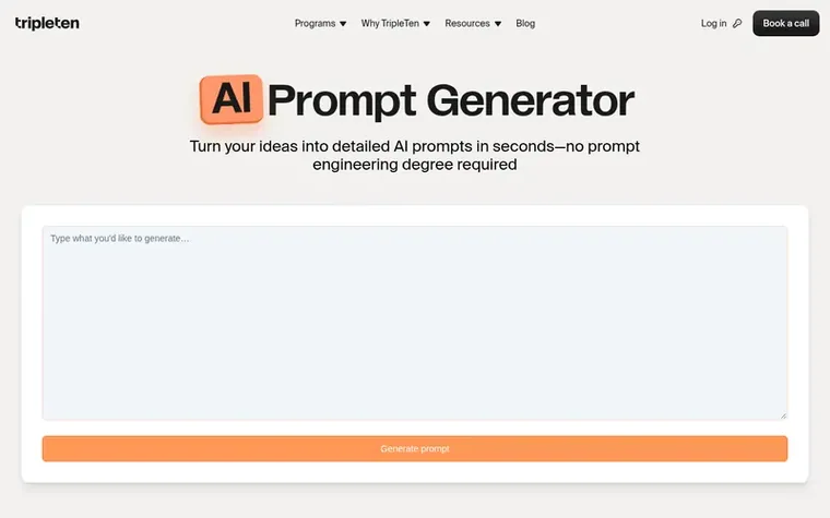 Screenshot of the TripleTen AI Prompt Generator homepage