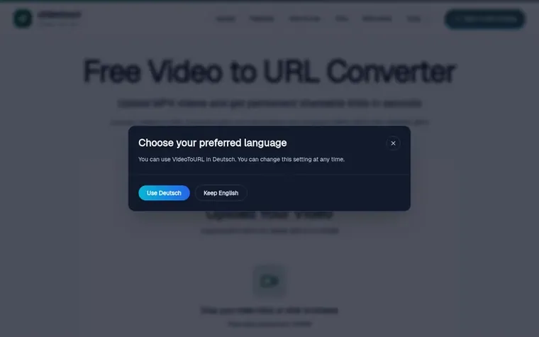 Screenshot of the VideoToURL homepage