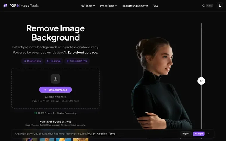 Screenshot of the Background Remover homepage