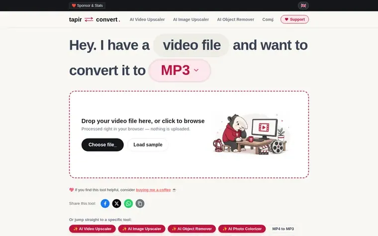 Screenshot of the tapirconvert homepage