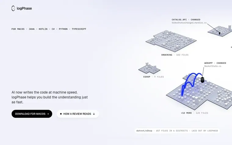 Screenshot of the logPhase homepage