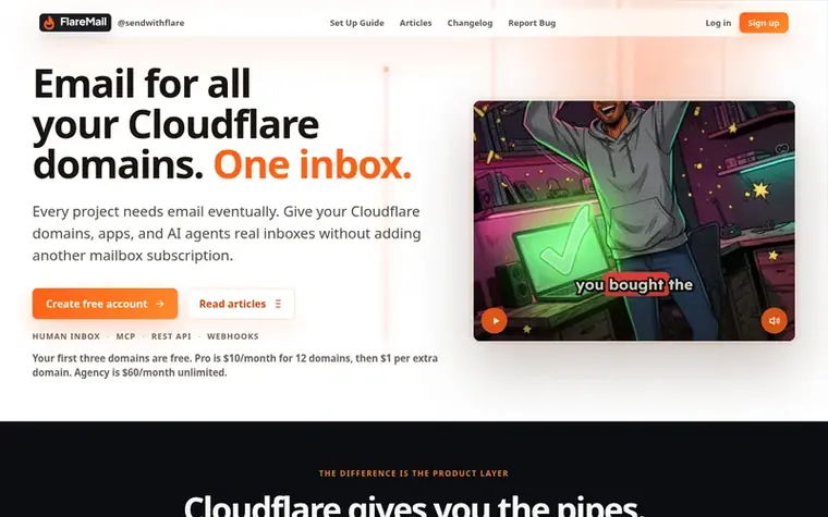 Screenshot of the FlareMail homepage