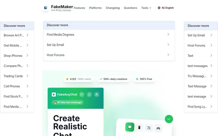 Screenshot of the FakeMaker homepage