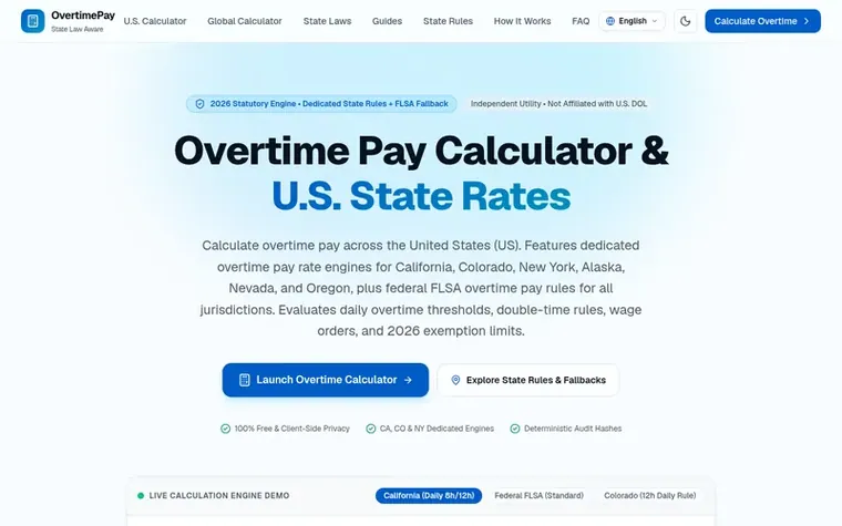 Screenshot of the OvertimePayRate homepage