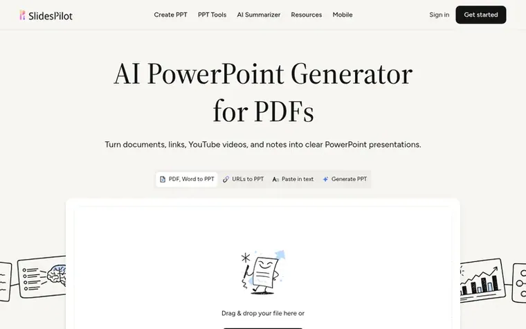 Screenshot of the SlidesPilot homepage