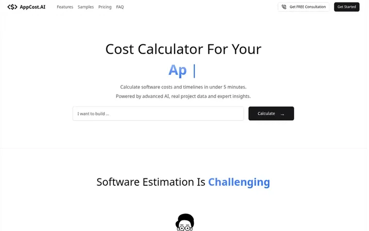 Screenshot of the AppCost.AI homepage